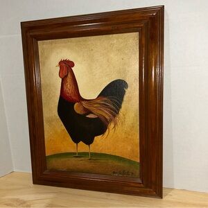 1992 Signed Mary Beth Baxter ROOSTER Folk Art Painting Canvas 11.5” X 8” OIL
